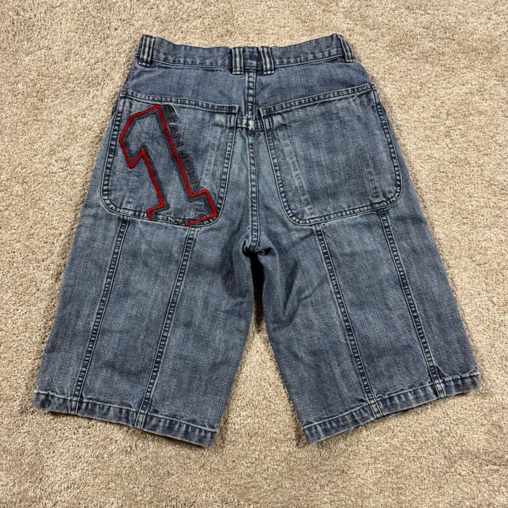 Y2K Sean John Boys Denim Shorts Size 12 Blue Baggy Hip Hop Embroidered Logo
